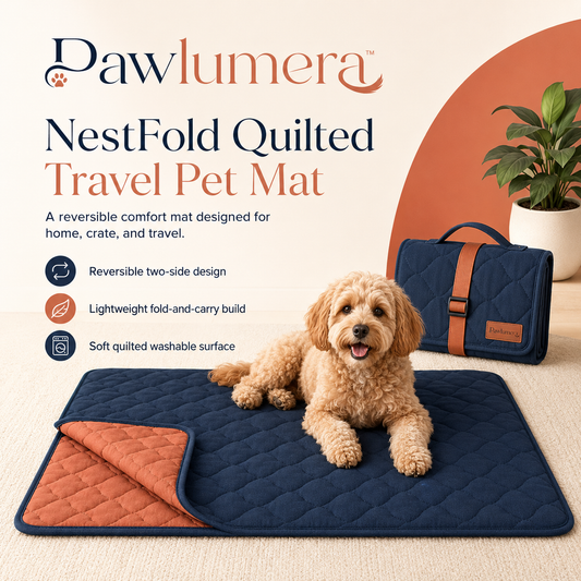 Pawlumera™ NestFold Quilted Travel Pet Mat – Foldable Dog & Cat Bed Pad, Reversible Portable Crate Mat, Washable Indoor Outdoor Pet Blanket