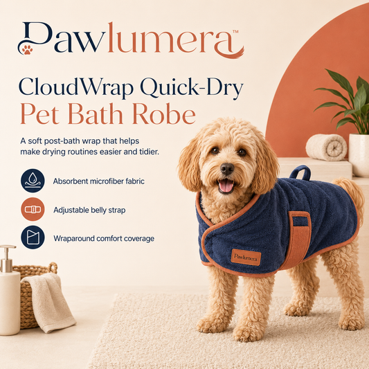Pawlumera™ CloudWrap Quick-Dry Dog Bath Robe – Absorbent Microfiber Pet Towel Coat with Adjustable Belly Strap and Hanging Loop