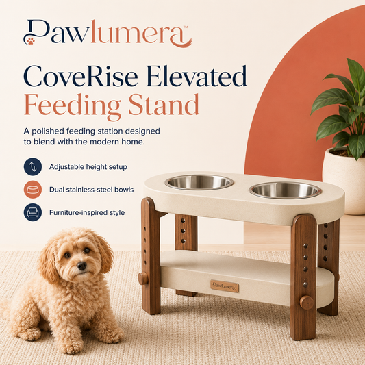 Pawlumera™ CoveRise Elevated Dog and Cat Bowl Stand – Adjustable Modern Pet Feeding Station with Two Removable Stainless Steel Bowls