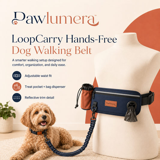 Pawlumera™ LoopCarry Hands-Free Dog Walking Belt – Adjustable Waist Leash System with Treat Pocket, Waste Bag Dispenser and Reflective Trim